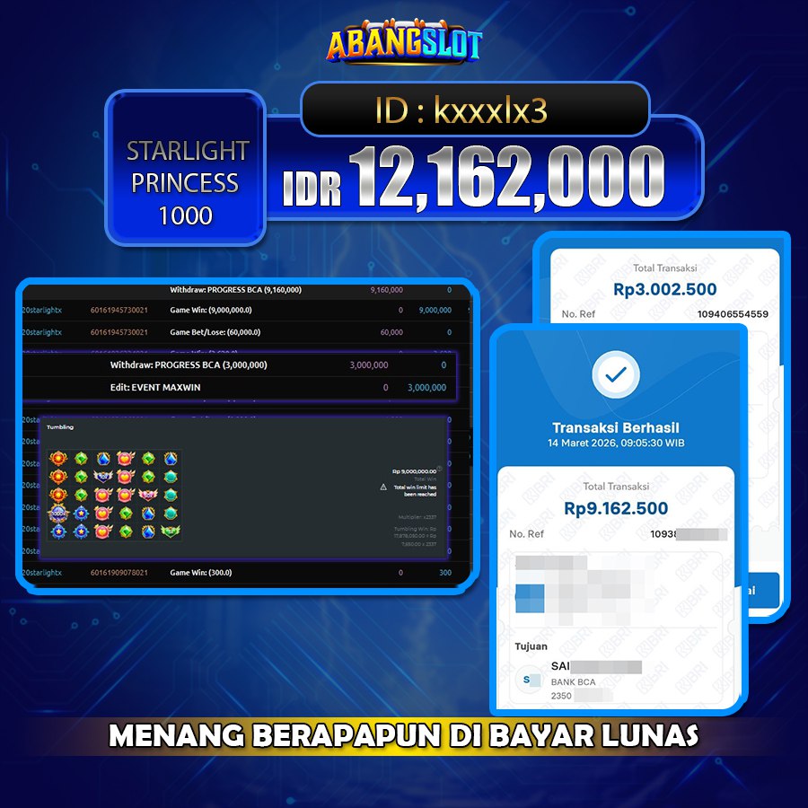 ABANGSLOT - JACKPOT SEBESAR RP.12,162,000,- DI GAME STARLIGHT PRINCES 1000