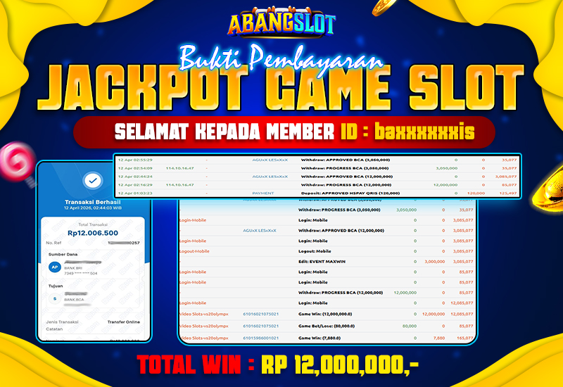 ABANGSLOT - MAXWIN SEBESAR RP.12,000,000,- + 3.000.000 Gates of Olympus 1000​​​​​​​
